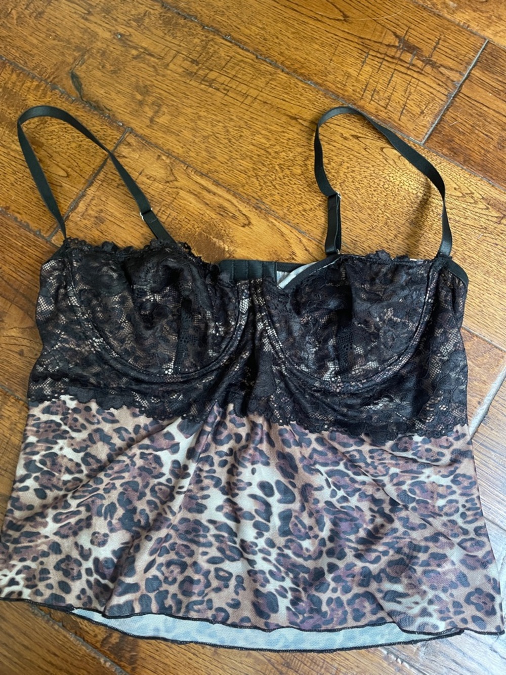 Lace & Leopard Mesh Camisole - Black / Brown